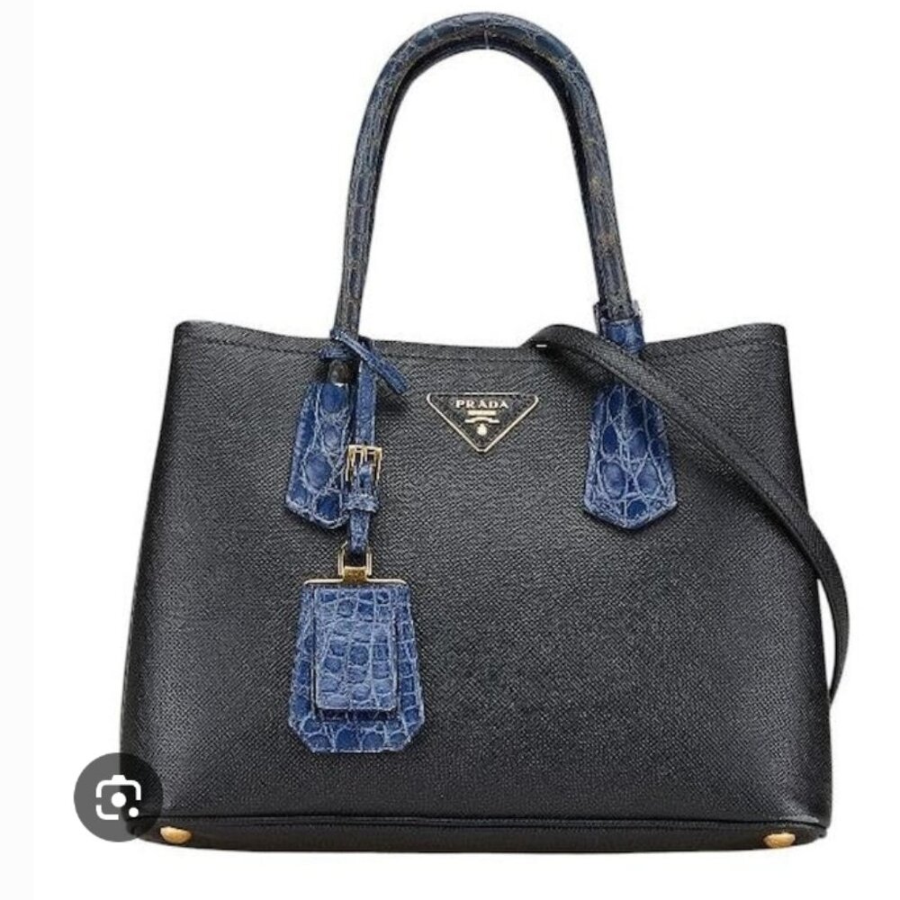 PRADA Crocodile Galleria Saffiano Leather Black Bag